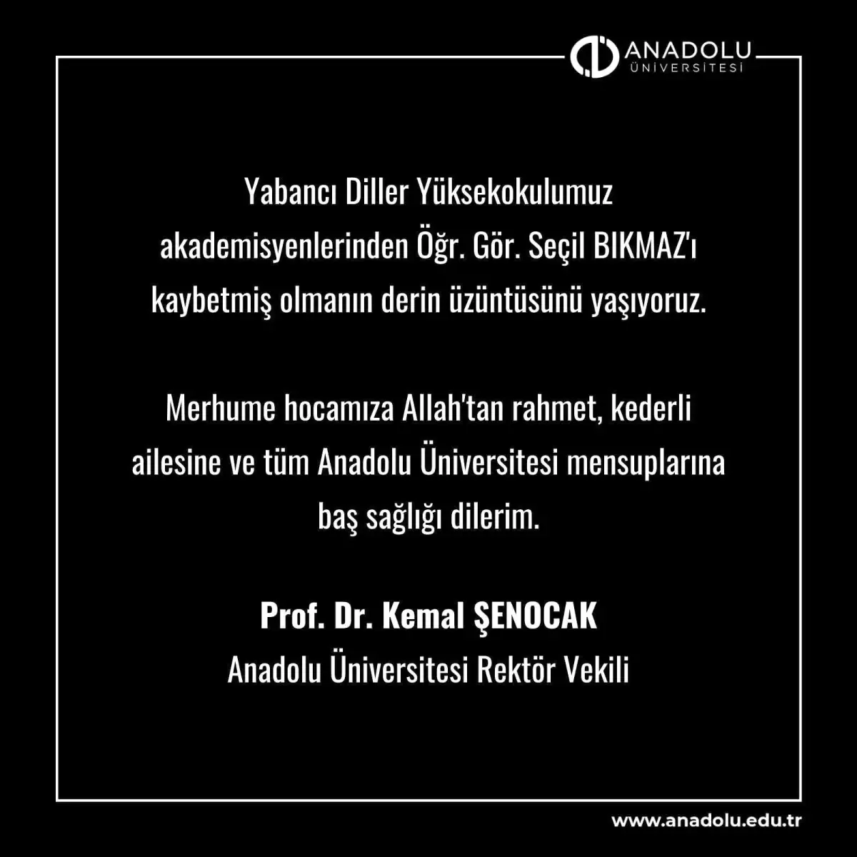 Anadolu Üniversitesi’nde Öğretim Görevlisinin Vefatı