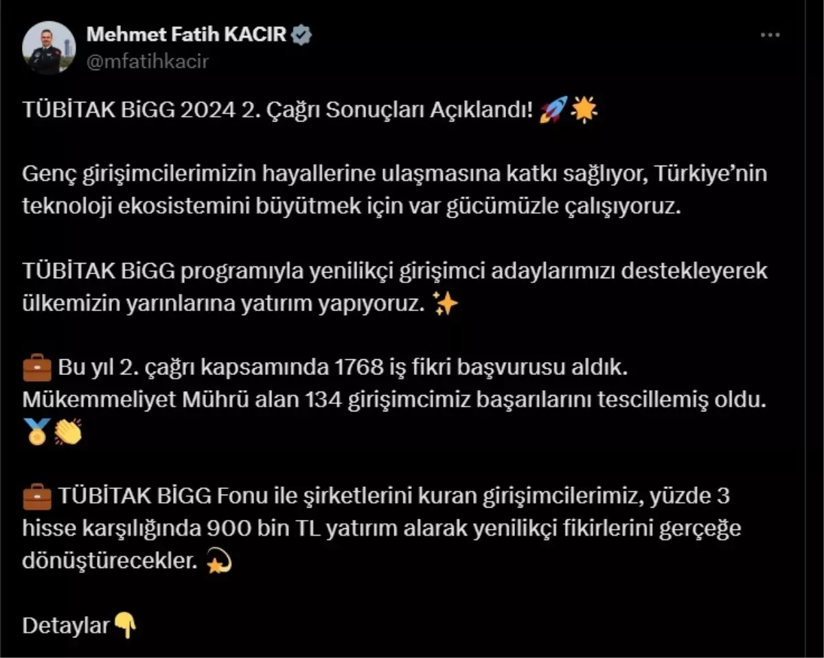 TÜBİTAK BİGG 2024 Çağrı Sonuçları Açıklandı